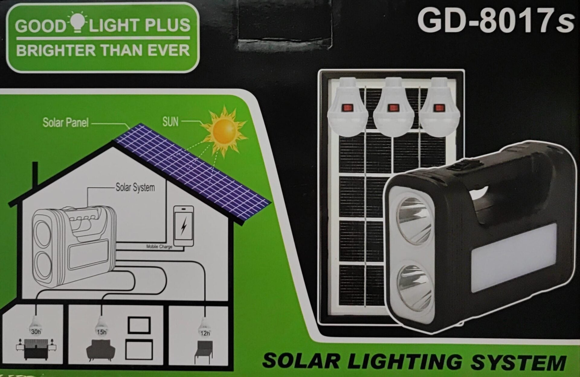 GD-8017S 3 LED Solar Portable Power Box Mobile Charger and Light