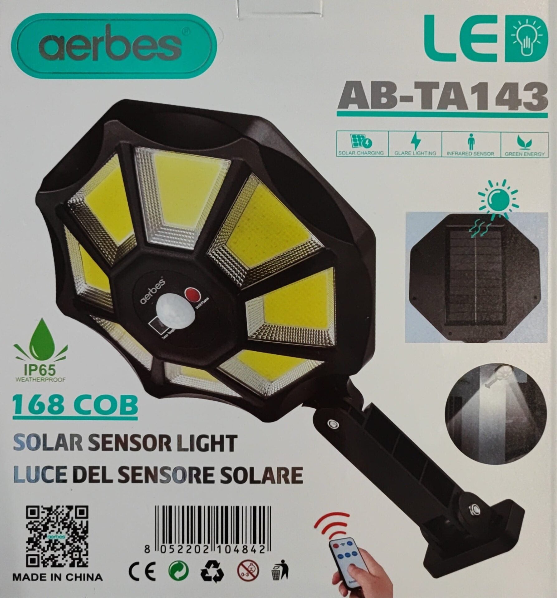 AERBES AB-TA143 168 COB LED Solar Wall Mount Induction light