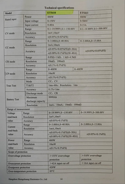 ET5410 150v DC 40A Professional Electronic Programmable Digital Load Tester