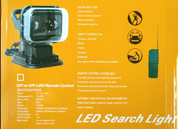 12v Car 360 Degree Rotating Remote Control LED Search Light