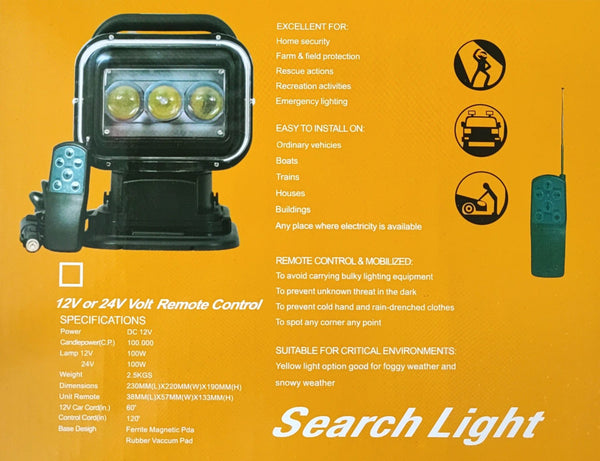 12v Car 360 Degree Rotating Remote Control LED Search Light