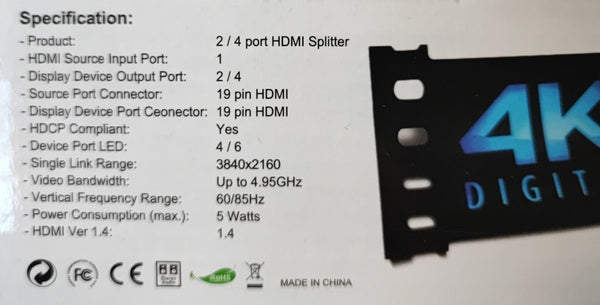 UHD 3D 4Kx2K 1X2 HDMI Splitter