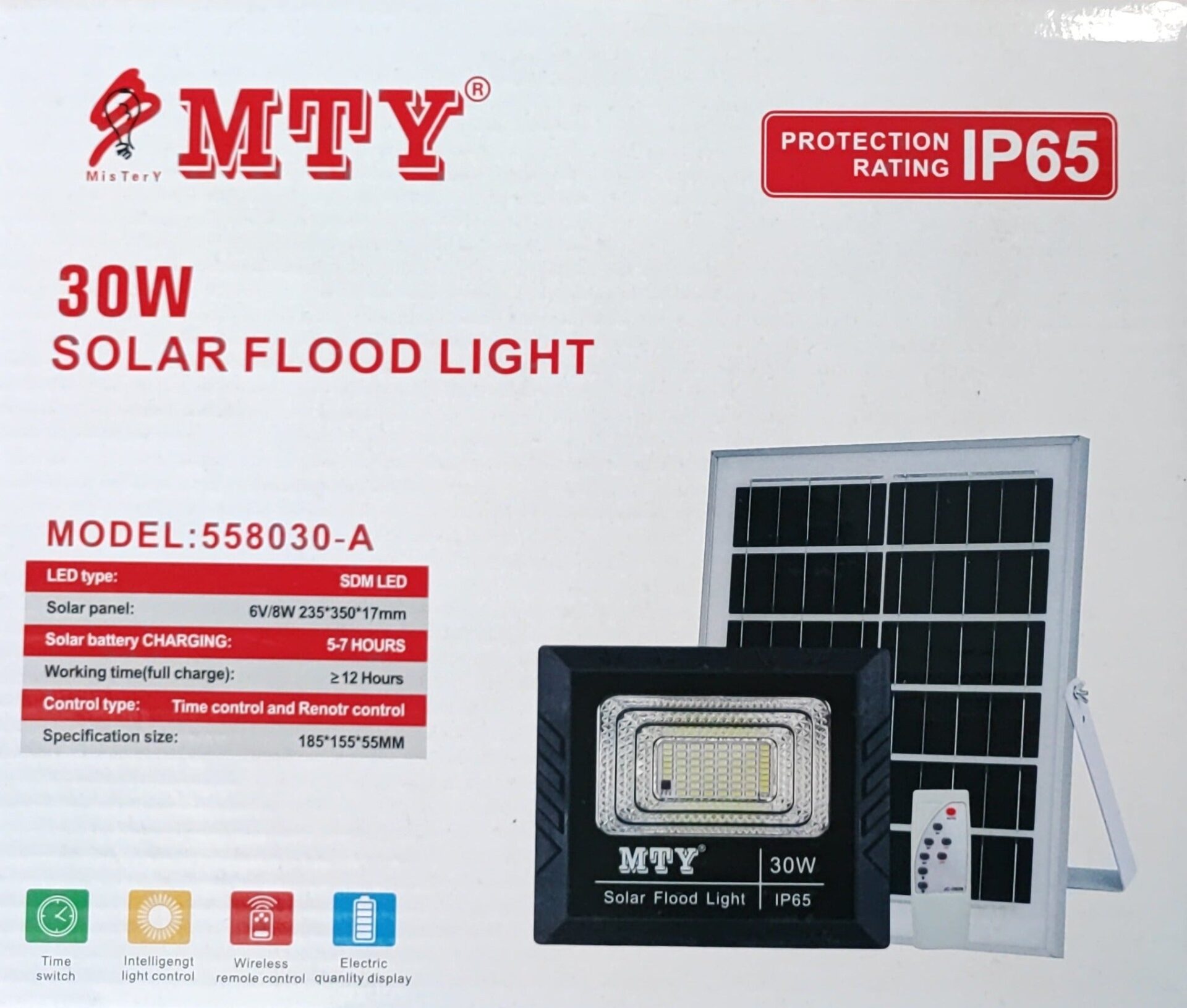 MTY-558030-A 30Watt Solar LED Outdoor Floodlight