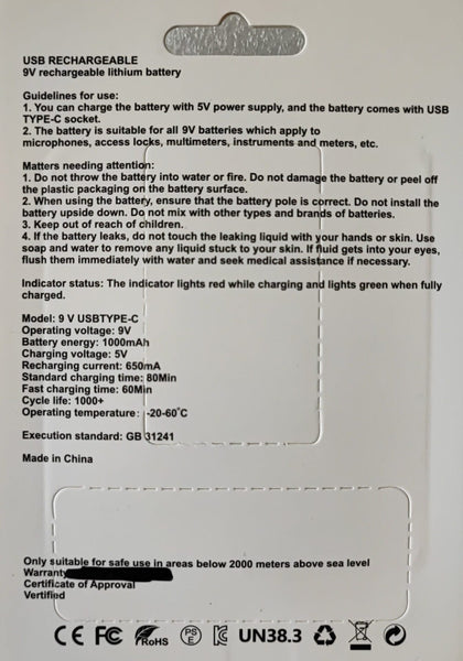 Hoselect 9v 1000mah Li-Ion Rechargeable Battery