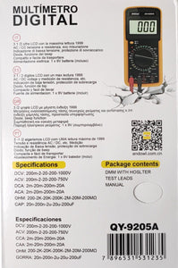 Andowl QY-9205A Digital Multimeter - Accurate Voltage, Current, Resistance Measurement Tool