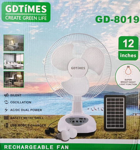 GDTIMES 12Inch Solar Rechargeable Fan and LED Light Kit