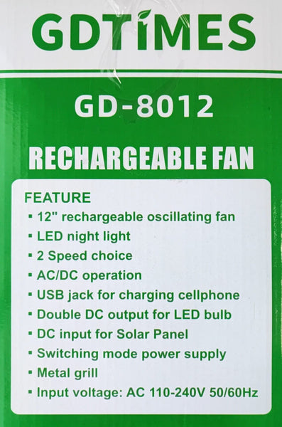 GDTIMES 12Inch Solar Rechargeable Fan and LED Light Kit: Portable and Eco-Friendly Cooling and Lighting Solution