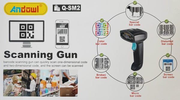 Andowl Q-SM2 USB and Wireless Rechargeable Barcode Scanner