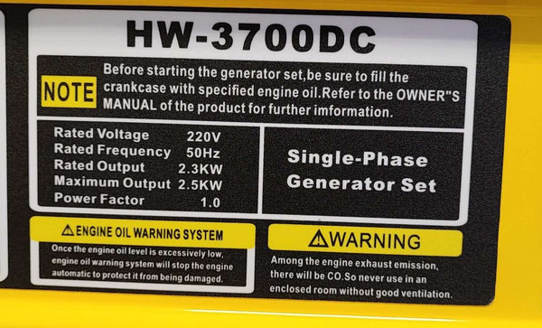 HARWA HW-3700DC 2.5Kw AC220v Output Petrol Generator - Reliable and Efficient Power Solution