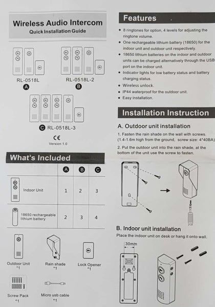 RL-0518L Wireless Audio Home and Office Intercom System: Clear and Reliable Communication Solution