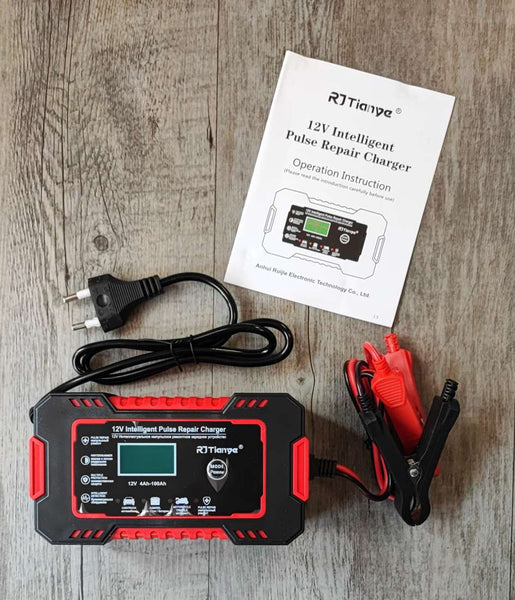 RJTianye 12V 6A Pulse Repair LCD Battery Charger - Efficient Charging Solution for 12V Batteries