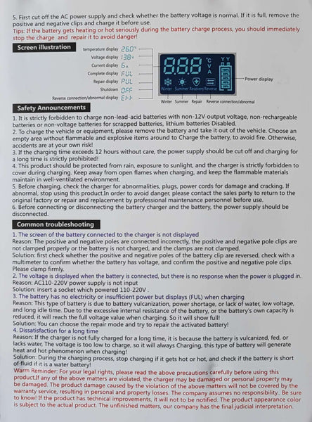 RJTianye 12V 6A Pulse Repair LCD Battery Charger - Efficient Charging Solution for 12V Batteries