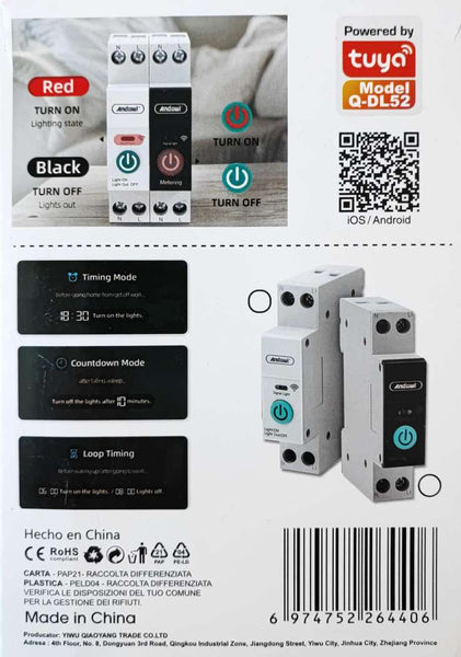 ANDOWL Q-DL52 Tuya Smart 63Amp Wifi Circuit Breaker - Remote Control and Monitoring via Tuya Smart App