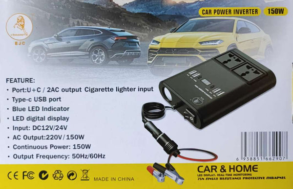 EJC 150w 12v DC to 220vAC Car Power Inverter - Charge Your Devices on the Go