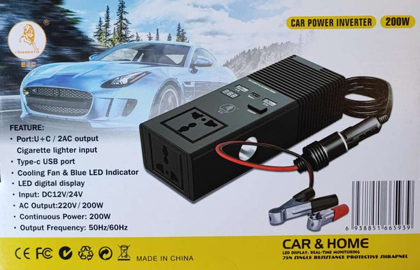 EJC 200w 12v DC to 220v AC Car Power Inverter - Convert Your Car's Power into 220v AC Power On the Go