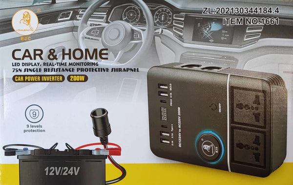 EJC 200w 12v-24v DC to 220vAC Car Power Inverter - Compact and Efficient