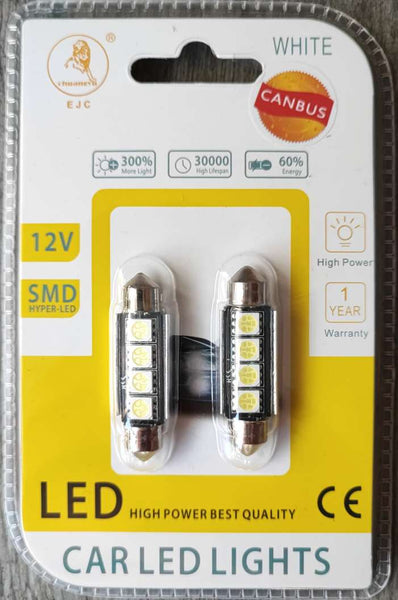 Enhance Your Car's Lighting with EJC 41MM Festoon 5050 4SMD Car Cool White LED Bulb Kit