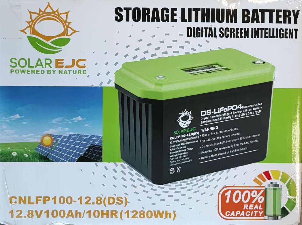 Solar EJC 100AH 12.8v 1.28kwh LiFePo4 Portable Battery - High-Capacity Lithium Iron Phosphate Battery for Portable Solar Applications