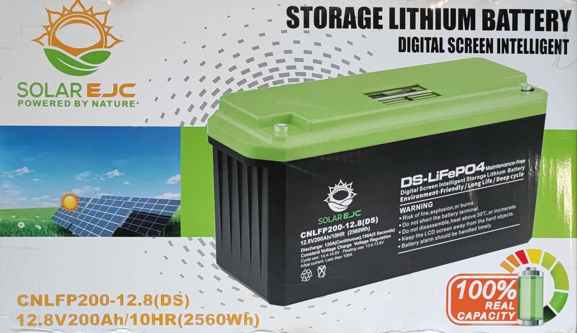 Solar EJC 200AH 12.8v 2.56kwh LiFePo4 Portable Battery - Reliable and Efficient Power Solution