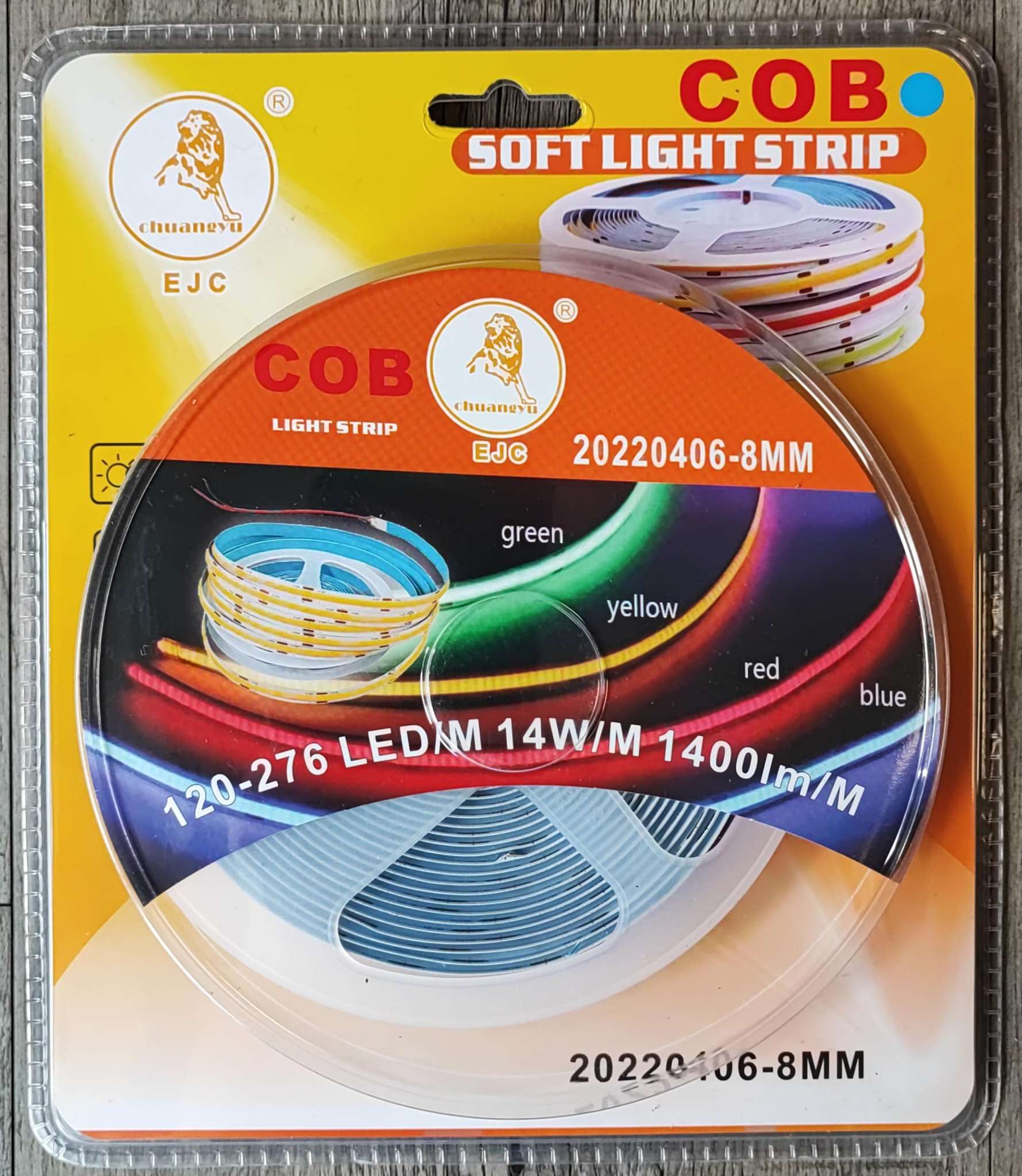 EJC 12v DC 5m 1300 COB Led Chip GEEL LED Light Strip Kit - Lewendige geel beligting vir omgewingsatmosfeer