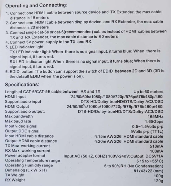 High-Quality 60m HDMI 1080P Over CAT5e/CAT6 Extender | Extend HDMI Signals up to 60 Meters