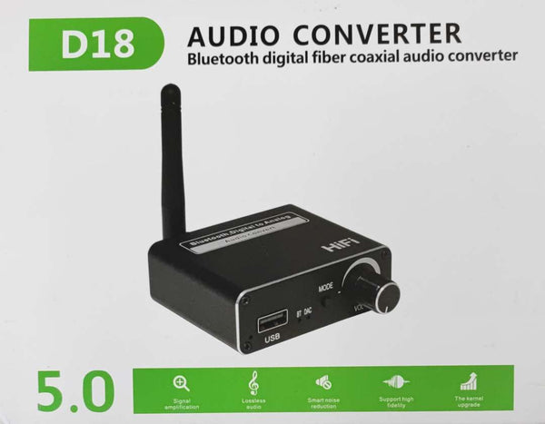 D18 Wireless Bluetooth Digital Fiber Coaxial Audio Converter - Stream Wireless Audio to Your Home System