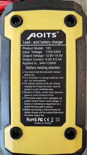 AOITS 12v 8Amp Intelligent Lead/Gel Battery Charger - High-Quality Charger for Lead Acid and Gel Batteries