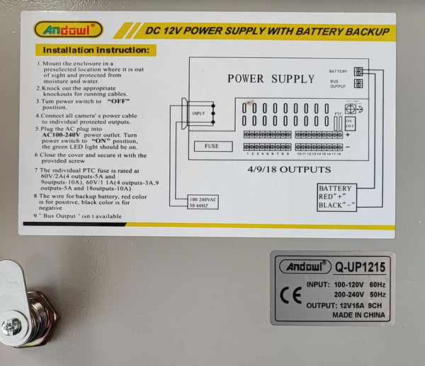 ANDOWL Q-UP1215 12v 15 Amp Power Supply UPS Backup - Uninterrupted Power for Electronics