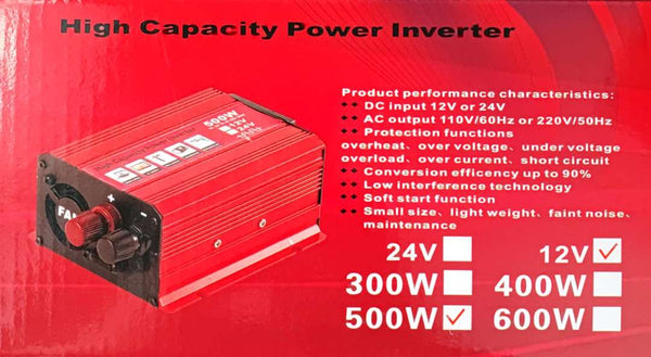 500w 12vDC to 220vAC Modified Sine Inverter - Convert DC Power to AC Power