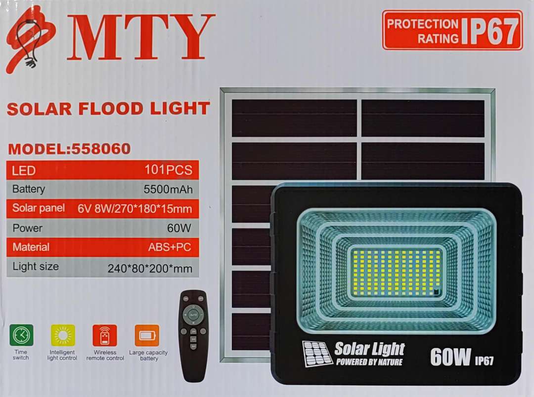 MTY-558060 60Watt Solar LED Outdoor Floodlight Kit - Powerful and Energy-Efficient Lighting Solution