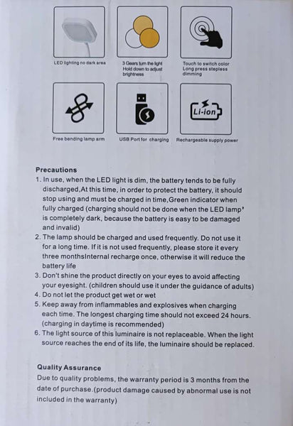 40LED 4 Watt 3 Color Lithium Rechargeable Soft Touch Desk Lamp