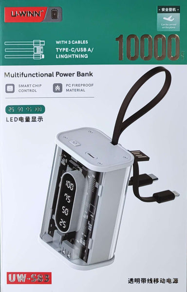 U-WINN 6500mAh Transparent Power Bank and Mobile Phone Charger