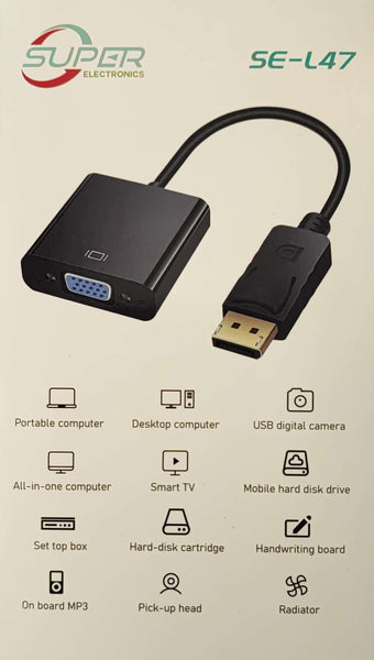 SUPER SE-L47 Display to VGA Adapter - Connect DisplayPort to VGA with Ease