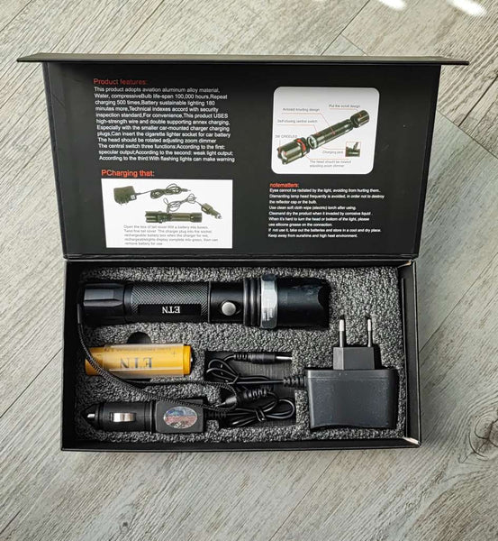 ETN Rechargeable Lithium Adjustable Zoom LED Flashlight