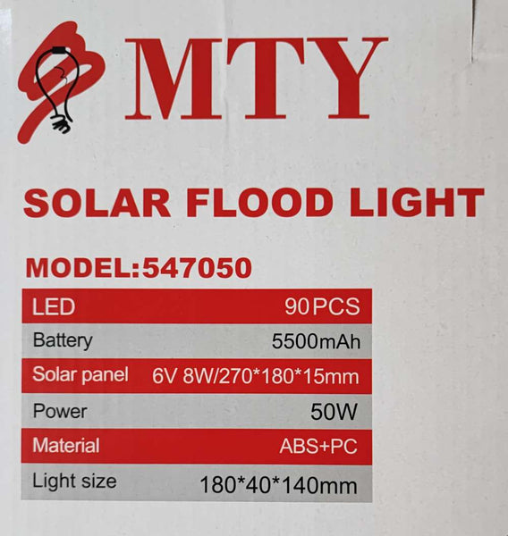 MTY-547050 50Watt Solar LED Outdoor Floodlight - Powerful and Energy-Efficient Lights & Lighting Accessories for Outdoor Spaces