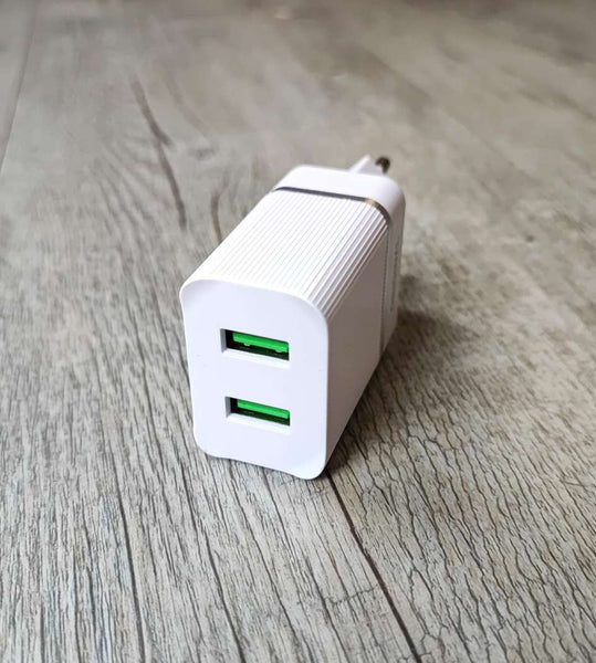 Dual USB 5v 2.1Amp Phone Fast Charging Wall Charger - White | Charge Two Devices Simultaneously