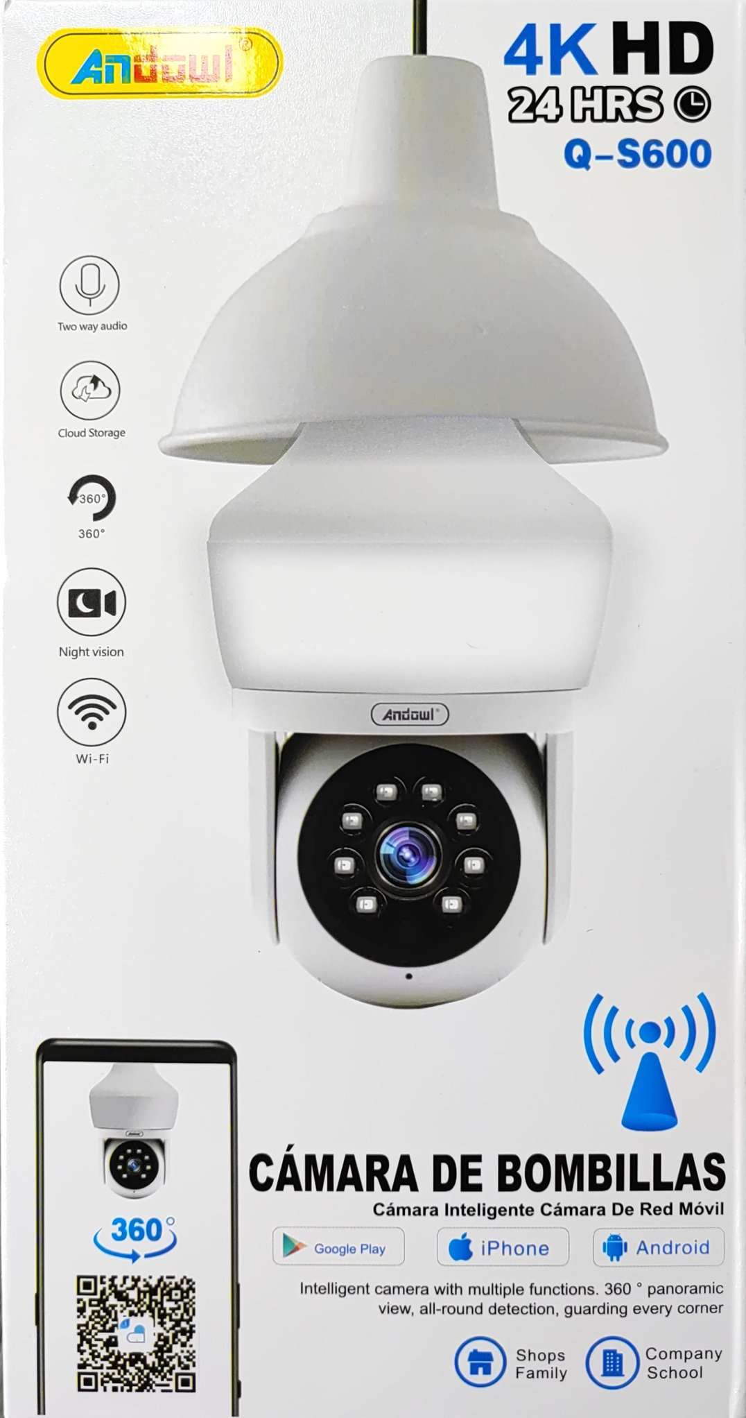 ANDOWL Q-S600 4K HD Wifi IP Bulb Type Smart Camera - High-Definition Surveillance with Bulb Design