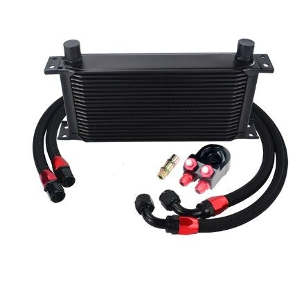 Universal 19 Rows Oil Cooler Kit +Oil Filter Sandwich + Stainless Steel Braided An10 Hose