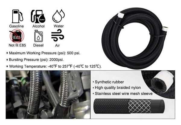 AN6 3Meter PTFE Hose End Fitting + Fuel Hose Line Adapter Kit