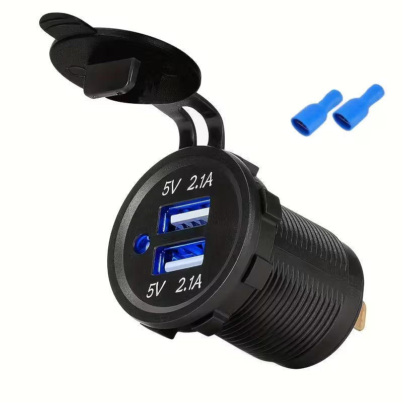 Dual 5V USB LED Charging Socket 4.2A-Blue - Electromann SA