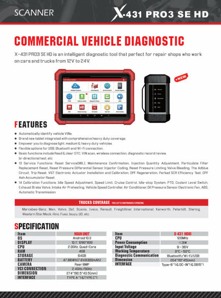 Launch X431 PRO 3 SE HD 24 Truck Diagnostics