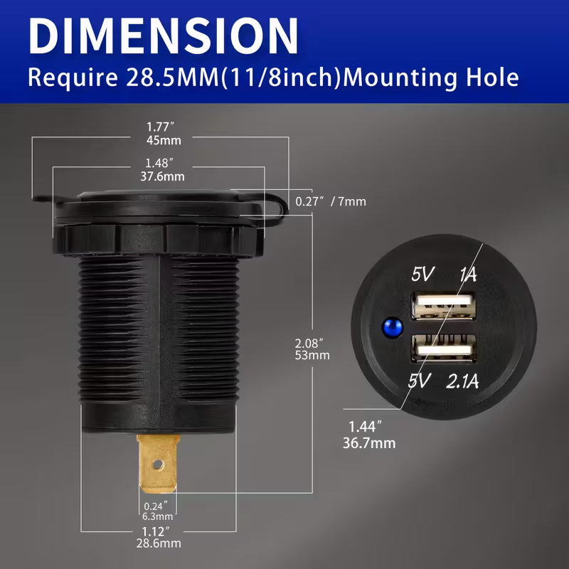 Dual 5V USB LED Charging Socket 4.2A-Blue - Electromann SA