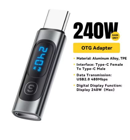 Essager 240W USB C Adapter Type C to USB C 3.0 2.0 OTG Connector - Electromann SA