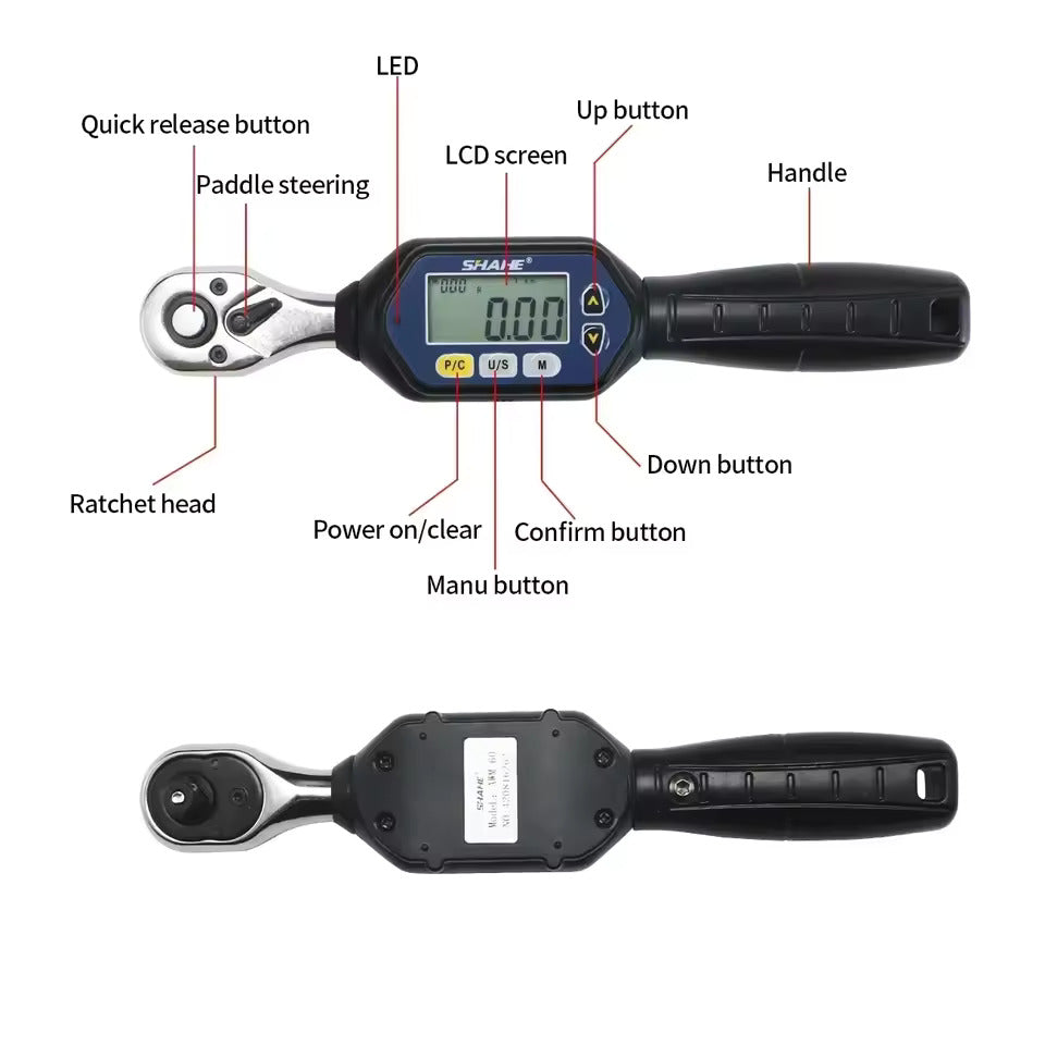Shahe Mini Torque Wrench 1/4" with Bidirectional Ratchet Head - Electromann SA