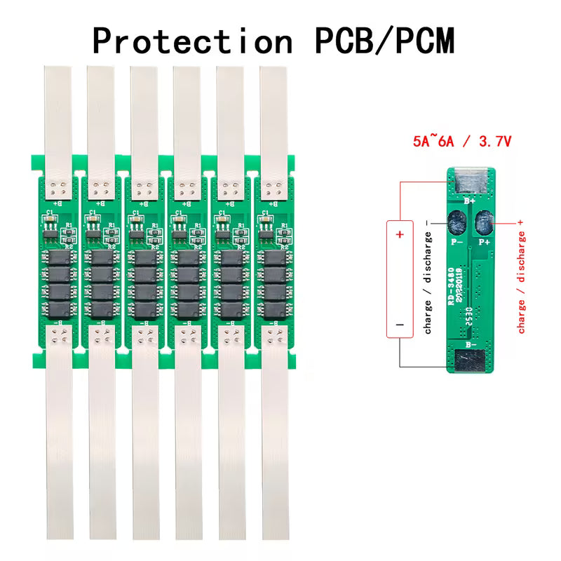 Protection PCB/PCM circuit board with specifications on a white background