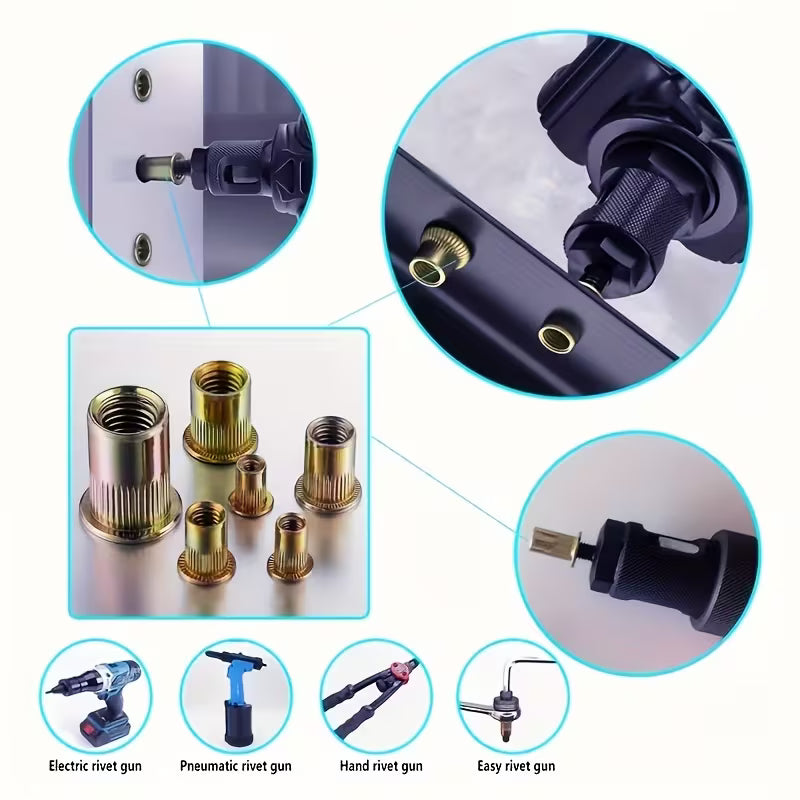 165pcs Blind Rivet Nut M3 M4 M5 M6 M8 M10 M12 Rivnut Carbon Steel Flat Head Threaded Insert Nut Kit (10004594) - Electromann SA