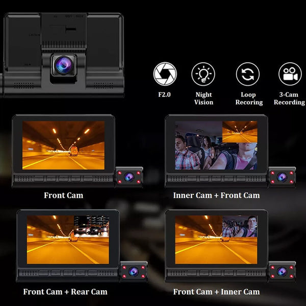 Car Dash Cam 1080P | 3 Cameras (Front, Inside & Rear)