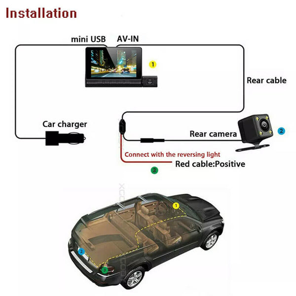 Motor Dash Cam 1080P | 3 kameras (voor, binne en agter) 