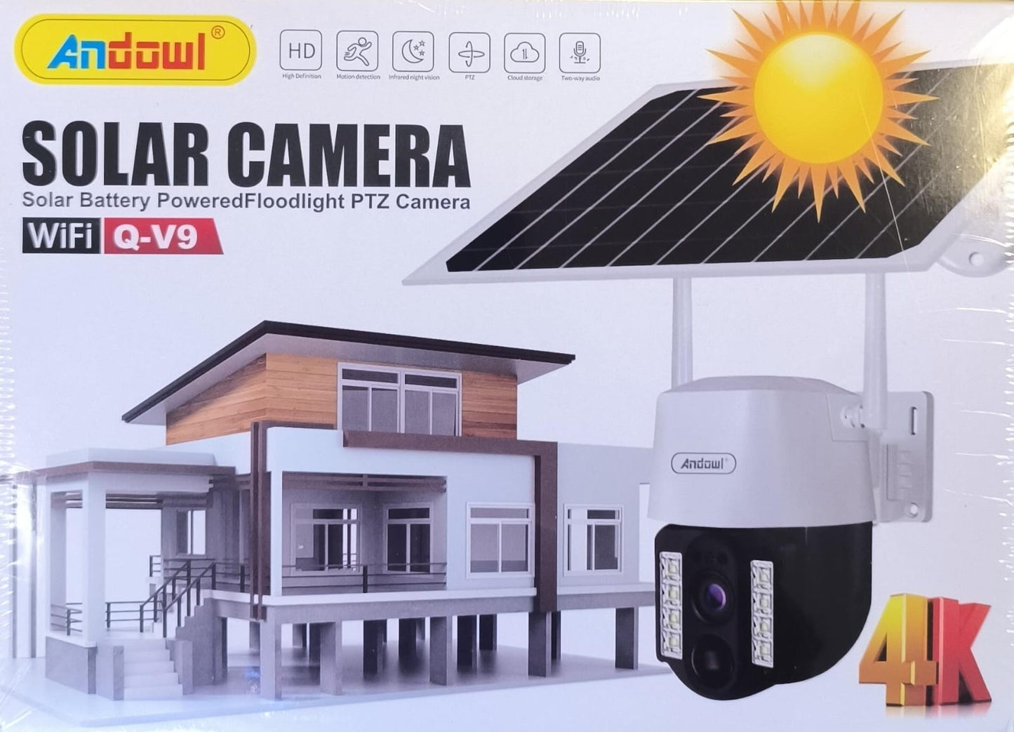 Andowl Q-V9 4K Solar Powered Intelligent WIFI IP PTZ Security Camera (10007532) - Electromann SA