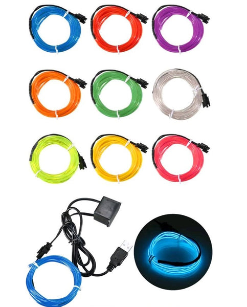 3M Single Color 5V USB Flexible Neon EL Wire - Bendable and Vibrant Lighting Solution